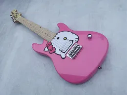 Guitar Factory custom pink Cat 6string electric guitar, maple neck, white pickguard, fixed bridge, free shipping