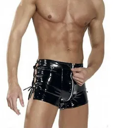 Open Pouch Bag Sexy Men Faux Leather Boxer Shorts Black Underwear Erotic Bulge Enhancer Gay Man Underpants Jockstraps Boxers4288950