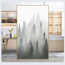 Filmer Privacy Window Film Foggy Forest Decorative Window Stickers Static Cling Frosted Window Films Anpassade storleksfönsterbeläggningar