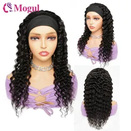 Wigs Mogul Hair Deep Wave Headband Wig No Lace Glueless Full Machine Made Wig Brazilian Remy Human Hair Wigs for Women 1228 Inch