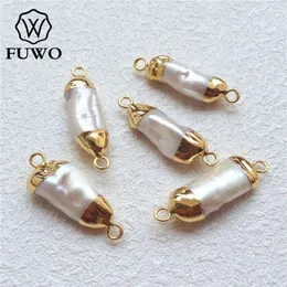 Colares Pingente Fuwo Conector de Pérola de Água Doce com Ouro Cheio Moda Dupla Bails Sea Bar Jóias Fazendo Suprimentos PD558