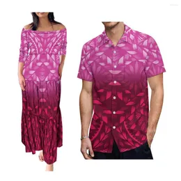 Party Dresses Samoa Couple Suit Matching Polynesian Men Shirt Loose Daily Hawaii Ladies Cake Dress Cute Pacific Islands Clothing