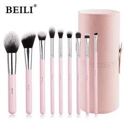 Beili Makeup Brushes Set With Case Prefessional Foundation Powder Eyeshadow Cosmet Brush Kit Pink Make Up Instruments Holder 240311