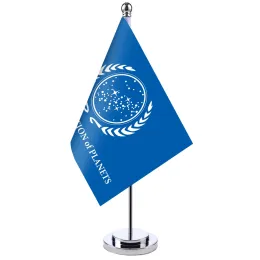 Accessories Mini Flag United Federation Of Planets Banner Meeting Boardroom Table Desk Stand Flag Set UFP Emblem Room Office Decoration