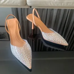 Moda verão feminino salto alto pérola decoração estilingue mulher bombas apontou toe sandálias sapatos elegantes 240320