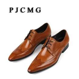 Sapatos pjcmg novo respirável masculino Business Laceup preto/vermelho/marrom vestido de ponta pontiaguda