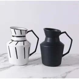 Vasos Preto e Branco Chaleira Vaso Hidropônico Arranjo de Flores Recipiente Europeu Decoração Cerâmica Sala de Artesanato