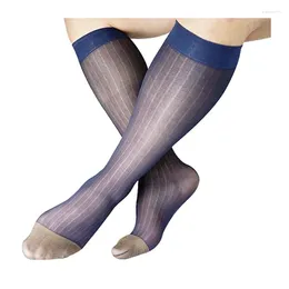 Men's Socks Thin Sheer Transparent Nylon Silk Mens For Fetish Collection Sexy Gay Male Dress Suit Striped Stocking Formal