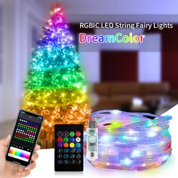 WS2812B Bluetooth LED STRING FAIRY LIGHTS DREAMCOLOR RGBICアドレスパーティークリスマスライトウェディングデコレーションガーランドUSB 5V