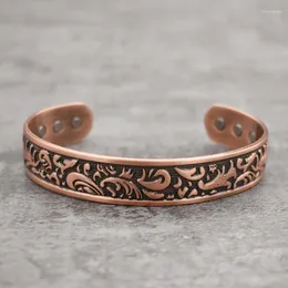 Bangle Copper Bracelets For Men Women With Healing Magnets Ethnic Pattern 99.99% Pure Solid Therapy Cuff Healthy Gift