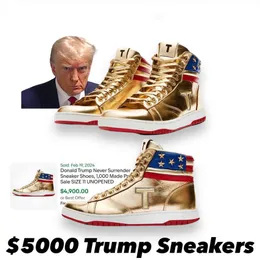 Freizeitschuhe Dhgate Trumps niemals aufgeben Basketball High-Tops Designer-Sneaker Gold Custom Luxus Damen Herren Sport Trendy Outdoor-Trainer