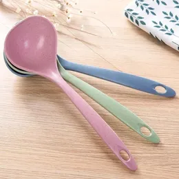 Spoons Kitchen Household Tableware Wheat Straw Soup Ladle 4 Colors Long Handle Rice Spoon Meal Dinner Scoops Supplies