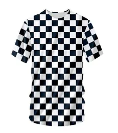 Najnowszy nadruk 3D Black White Grid krótki rękawa Summer Casual Tops Tees Fashion Oneck T Shirt Mężczyzna DX043805464