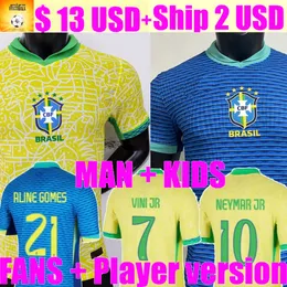 Brazylia piłkarska Jersey 24 25 Rodrygo Vini Jr. Drużyna narodowa Neymar Jr Casemiro G.jesus P.Coutinho Home Away Men Kid Kit T.Silva Pele Marcelo 2024 Football Shirt Mundur Zestój mundurowy