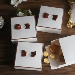 Gift Wrap 15.5 6.5cm White Bow Design 10pcs Macaron Chocolate DIY Bake Paper Box Wedding Favor Birthday Party Gifts Packaging