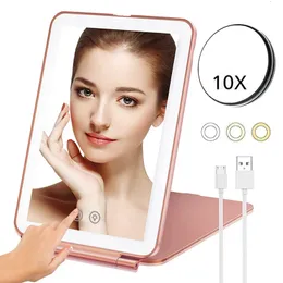 Portable Foldbar Travel Makeup Mirror With LED Light Infinity Sovrum Tocador Vanity Mirrors Cute Make Up Tools Accessories 240318