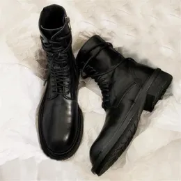 Stiefel Schwarz Weiches Leder Frauen Knöchel Schnürung Lässige Flache Schuhe Damen Kurze Booties Reiten Kampf Bota Feminina