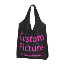 Сумка для покупок с изображением на заказ, женская портативная большая вместительная сумка для покупок с персонализированным принтом, сумки-тоут для покупок 240322