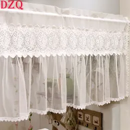 Cortinas francesas de renda branca pura tule cortinas curtas sala de estar bordado geométrico babado meias cortinas para cozinha # A241