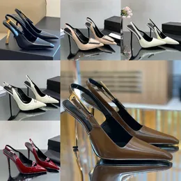 designer shoes sandals luxury patent leather anti slip buckle slingback pumps shoes dress classic color scheme high heels toe stiletto heels 10cm wome slippers