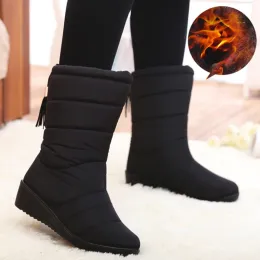 Stiefel Schneestiefel Frauen Winter wasserdichte Mittelkalben Stiefel Fell Plüsch warme Schuhe Quasten Schwarzes Paar Stiefel Mode Botas Mujer Inviern