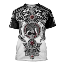 Camiseta masculina com estampa Viking Camiseta 3D com estampa digital Tatuagem Viking manga curta