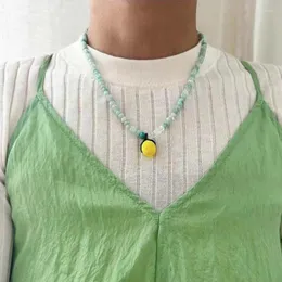 Choker 2024 Natürliche Stein Perle Glas Zitrone Erdbeere Birne Anhänger Halskette Für Frauen Urlaub Original Layered Einfache Pullover Kette