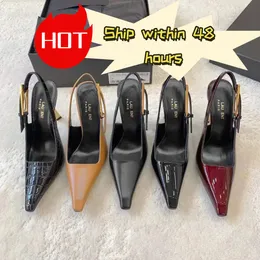 Tasarımcı Lüks Elbise Ayakkabı Pompaları Kadın Patent Deri Deri Deri Slingback Pompa Balo Dans Siyah Ayakkabı Topuk Kadın Yüksek Topuk Ayakkabı