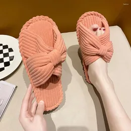 Pantofole da donna comode e alla moda, con fiocco e fasce incrociate, morbide e traspiranti, per la camera da letto, per il regalo di Natale