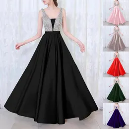 Casual Dresses Sexy V Neck Party Dress Formal Evening For Women Elegant Satin Sleeveless Pleated Female Prom Gown 2024