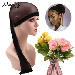 Hairnets longo cabelo trança manga para locs elastano malha peruca boné com ajustável para tecer laço preto hairnet para trança sem nós 5pcs