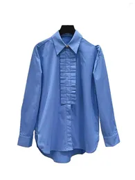 Bluzki damskie Lapel Blue Shirt Modna osobowość