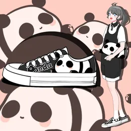 Sapatos casuais amy e michael adorável anime panda meninas estudantes baixo topo plano lona tênis feminino mulher vulcanizar