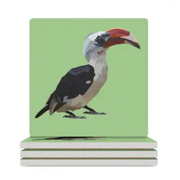 Table Mats V Is For Von Der Decken Hornbill Keramik-Untersetzer (quadratisch) Getränkeset aus weißem Schiefer