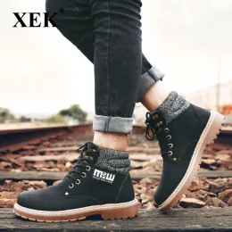 Boots XEK Big size New Men Boots for Men Winter Snow Boots Warm Fur&Plush Lace Up High Top Fashion Men Shoes Sneakers Boots ZLL462