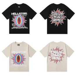 American Trendy Hellstar Abstract Letter Human Body Crossing Fun Print T-shirt da uomo in puro cotone doppio filato di alta qualità