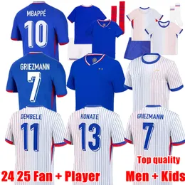 Maillots de Football 2024 French Fra nce Soccer Jersey French Benzema 24 25 Francia Mbappe Griezmann Kante Maillot Foot Kit