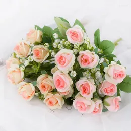 Dekoratif çiçekler 10 kafa yapay ipek gül gelin buket sahte çiçek düğün masa vazo parti dekorasyon diy karalama defteri malzemeleri
