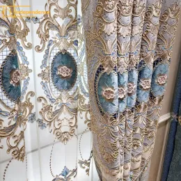 カーテンeuropeanstyle highendholloflubleは、リビングルームとベッドルームのためのblackout curtainedの刺繍入りブラックアウトカーテンカスタム刺繍糸