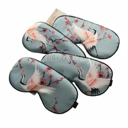 Silk Slee Eye Mask Capa para Mulheres Homens Impressão Eyepatch Crane Blindfold Portátil Sleep Night Máscara Relax Soft Eye Pad U1Vg #