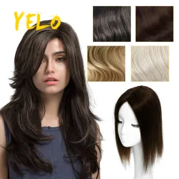 トッパーYelo Natural Topper Human HairPiece 100％Brazilian Remy Topperミドルクリップヘアエクステンションマシンメイドレースベース