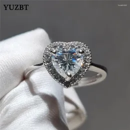 Cluster Rings YUZBT Women 925 Silver 2 Forever Love Gemstone Ring Excellent Cut Diamond Test Past D Color Moissanite Heart Wedding