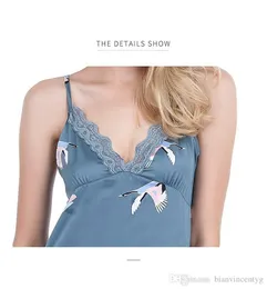 Nowa dobra jakość seksowna jedwabna koszulka nocna żeńska spaghetti pasek Krótki letnia nocna koszulka Kobiety dźwigowe nadruk śpiący nocne 008