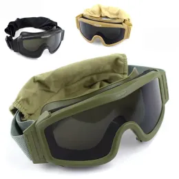 Eyewears Black Tan Green Tactical Goggles Militära skytte solglasögon 3 Lens Airsoft Paintball Windproof Wargame Mountaineering Glasses