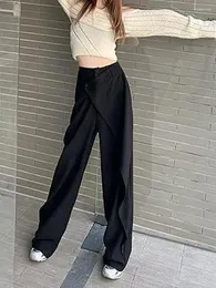 Women's Pants Fotvotee Women Fashion Irregular Patchwork Black Full Length Solid Spring Straight Trousers High Waisted Wide Leg
