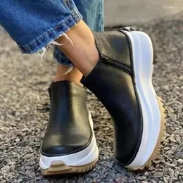 Casual Shoes 2024 Women Leather Boots Round Toe Side Zipper White Bottom Ladies Platform Solid Color Daily Walking Female Ankle Booties