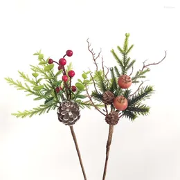 Decorative Flowers 1PCS Artificial Flower Christmas Red Juice Branch Pine Fruit DIY Wreath Supply Decoration