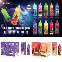 ELF BOX 14000 Pro Puffs Одноразовые электронные сигареты Vapers Puff 14k 0% 2% 3% 5% Светодиодный дисплей 1,0 Ом Сетчатая катушка 25 мл Предварительно заполненная капсула 600 мАч Перезаряжаемая ручка с RGB-подсветкой