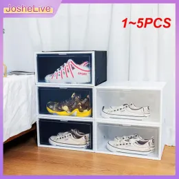 Bot 1 ~ 5pcs Şeffaf Ayakkabılar Kutusu Plastik Spor Kılıf Kutusu İstiflenebilir Ayakkabılar Toz Geçirmez Ayakkabı Dolabı Shoecase Ayakkabı Ekran Çekmecesi