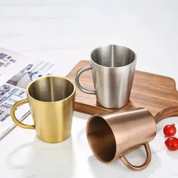 Mugs 304 Stainless Steel Water Cup Home Double-Layer Beer Dining Drinkware 300ml With Handle Coffee